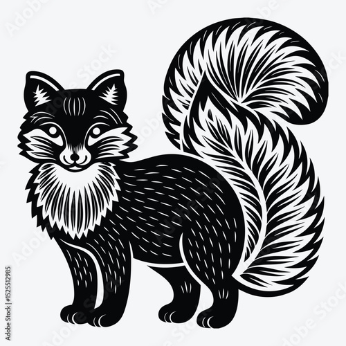 Arctic Fox line art White background illustration Generative Ai.