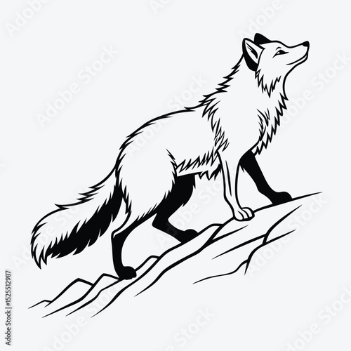 Arctic Fox line art White background illustration Generative Ai.