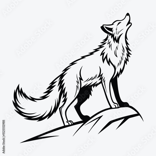 Arctic Fox line art White background illustration Generative Ai.