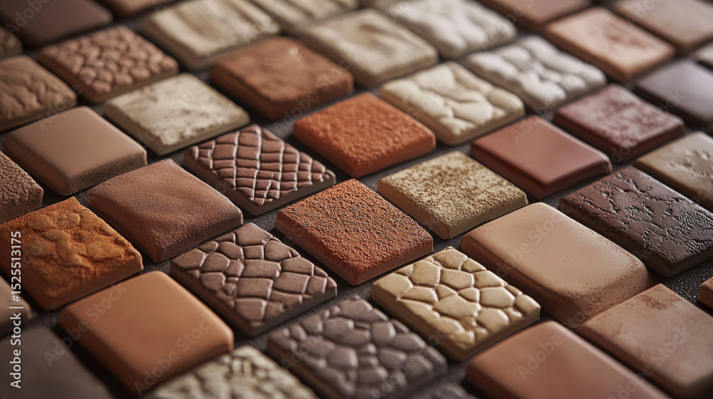 Fototapeta premium These building tiles offer a variety of textures and rich brown tones. A stunning display of craftsmanship, perfect for any project.