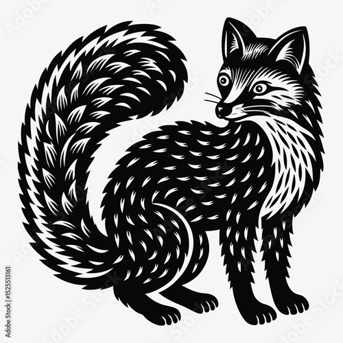 Arctic Fox line art White background illustration Generative Ai.