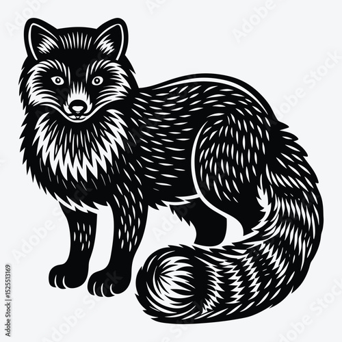 Arctic Fox line art White background illustration Generative Ai.