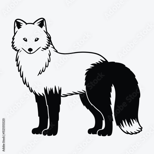 Arctic Fox line art White background illustration Generative Ai.