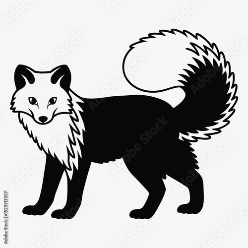 Arctic Fox line art White background illustration Generative Ai.
