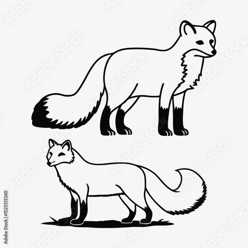 Arctic Fox line art White background illustration Generative Ai.