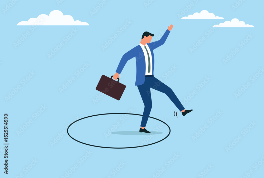 Vector illustration of a businessman trying to break out of his marked boundaries, symbolizing the challenge of pushing boundaries, achieving growth, and embracing change in the professional world
Vector illustration of a businessman trying to break out of his marked boundaries, symbolizing the challenge of pushing boundaries, achieving growth, and embracing change in the professional world