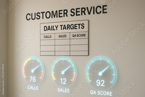 daily targets chart with the customer service information on wall