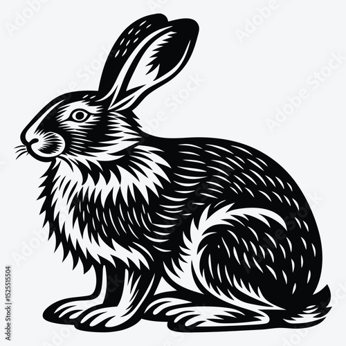 Arctic Hare line art White background illustration Generative Ai.