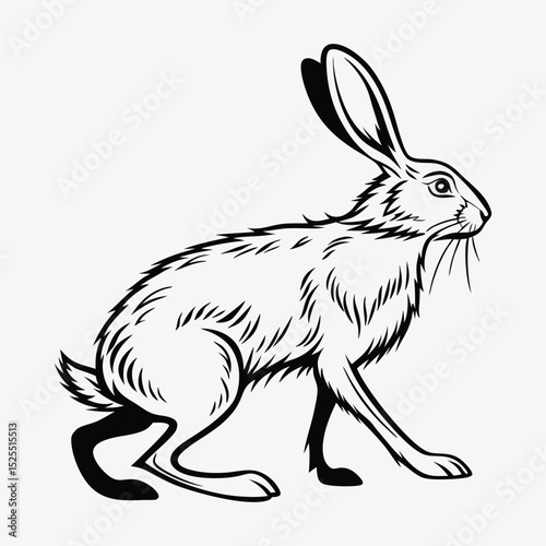 Arctic Hare line art White background illustration Generative Ai.