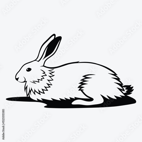 Arctic Hare line art White background illustration Generative Ai.
