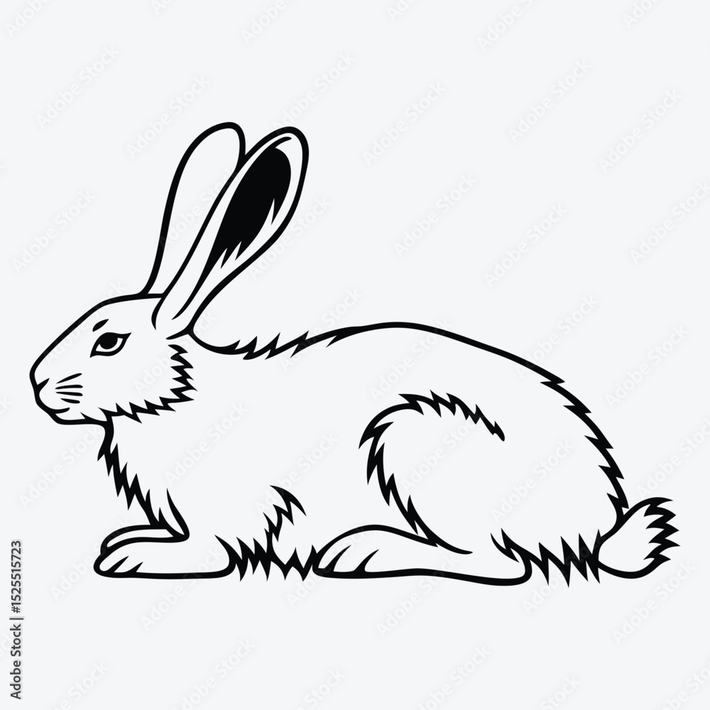 Fototapeta premium Arctic Hare line art White background illustration Generative Ai.