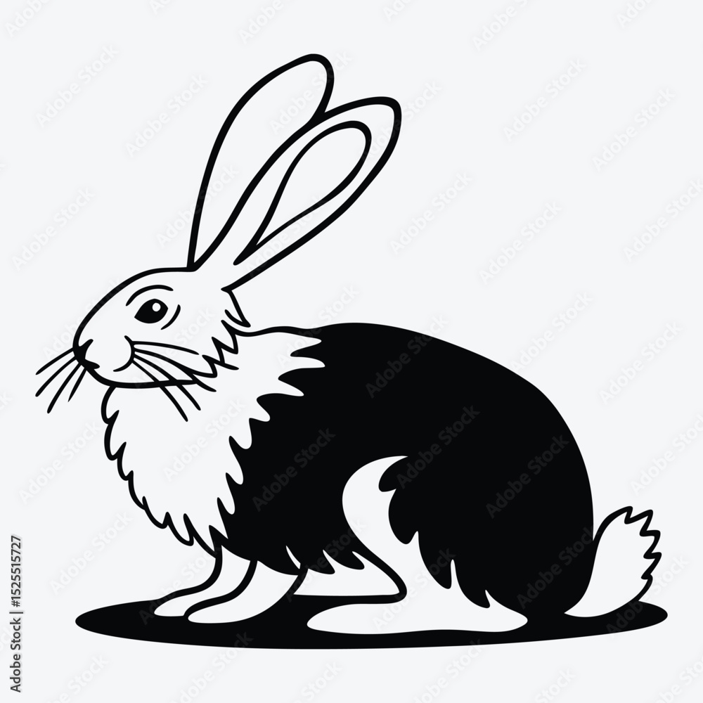 Fototapeta premium Arctic Hare line art White background illustration Generative Ai.