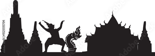 chiang mai temple and mythical animal, traditional Thai architecture vector for cultural tourism and spiritual projects