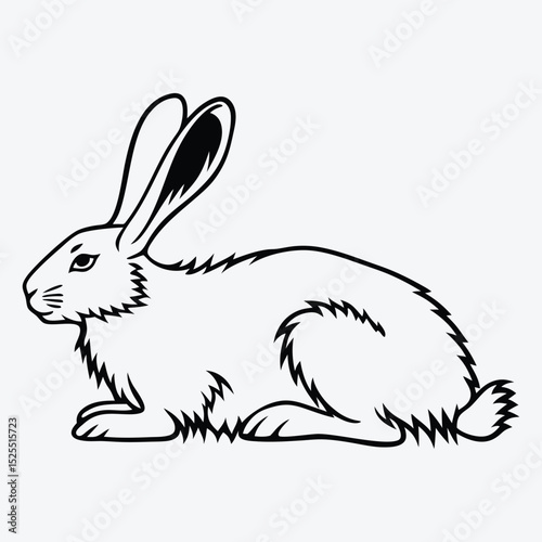 Arctic Hare line art White background illustration Generative Ai.