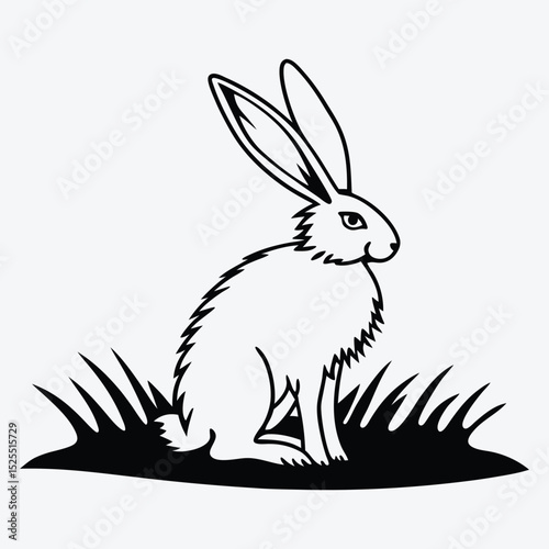 Arctic Hare line art White background illustration Generative Ai.