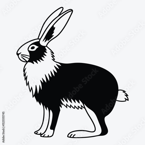 Arctic Hare line art White background illustration Generative Ai.