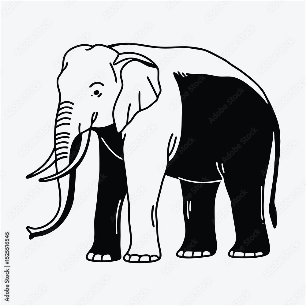 Fototapeta premium Asian Elephant line art White background illustration Generative Ai.