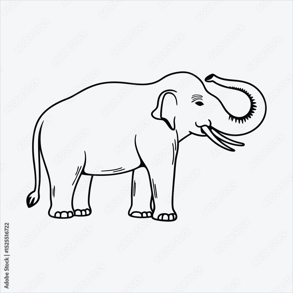 Fototapeta premium Asian Elephant line art White background illustration Generative Ai.