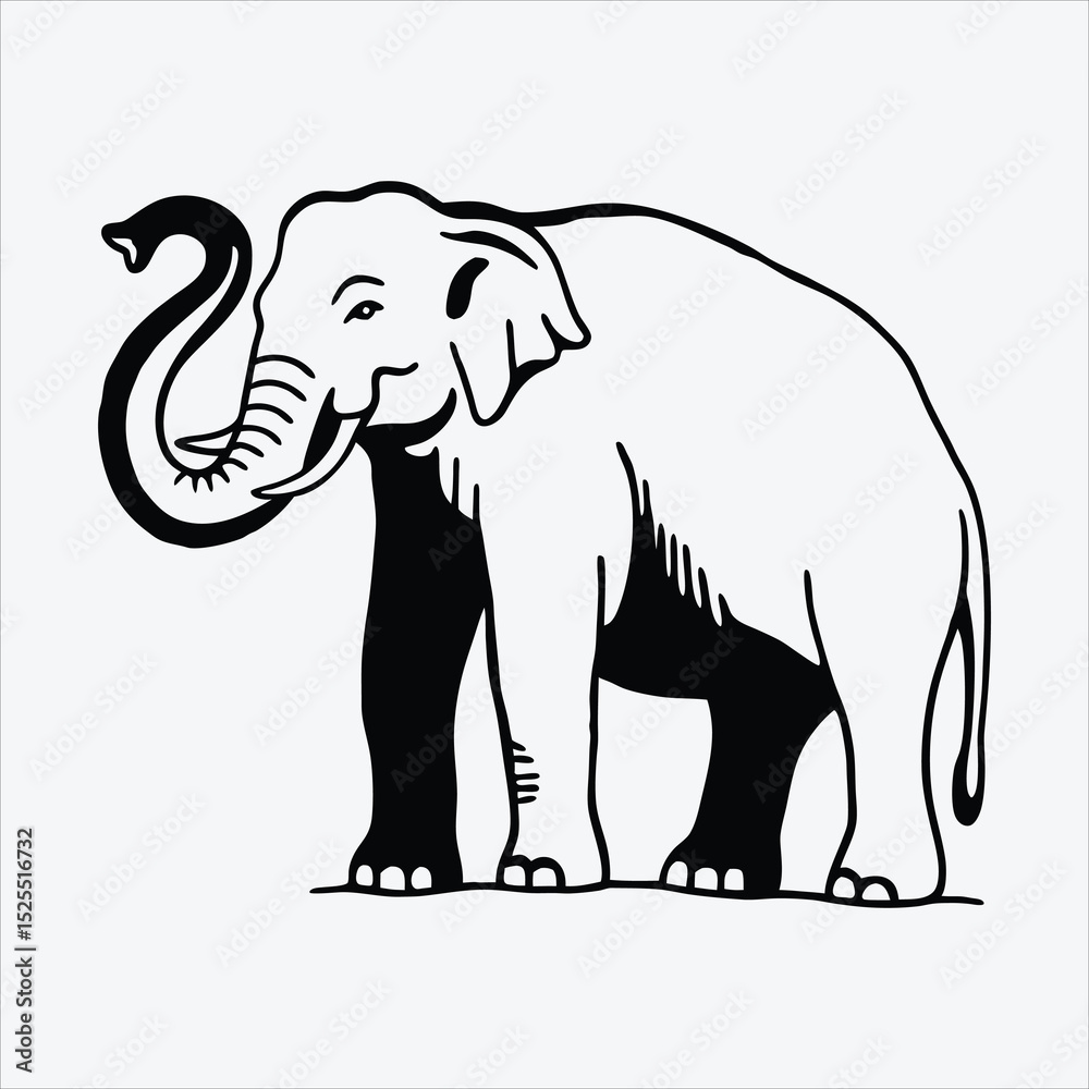 Fototapeta premium Asian Elephant line art White background illustration Generative Ai.