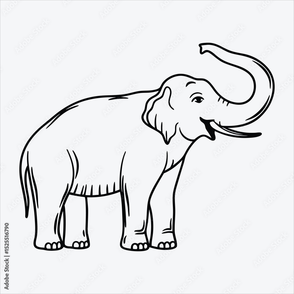 Fototapeta premium Asian Elephant line art White background illustration Generative Ai.