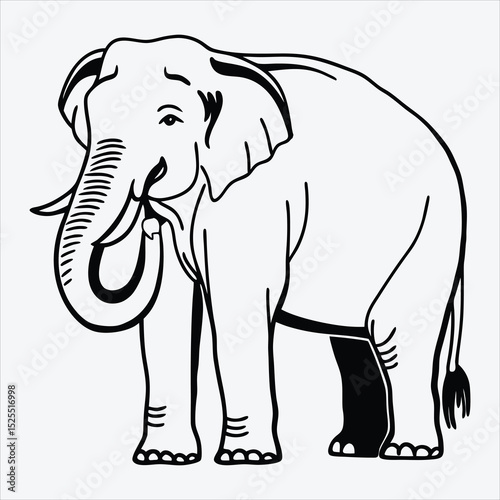 Asian Elephant line art White background illustration Generative Ai.