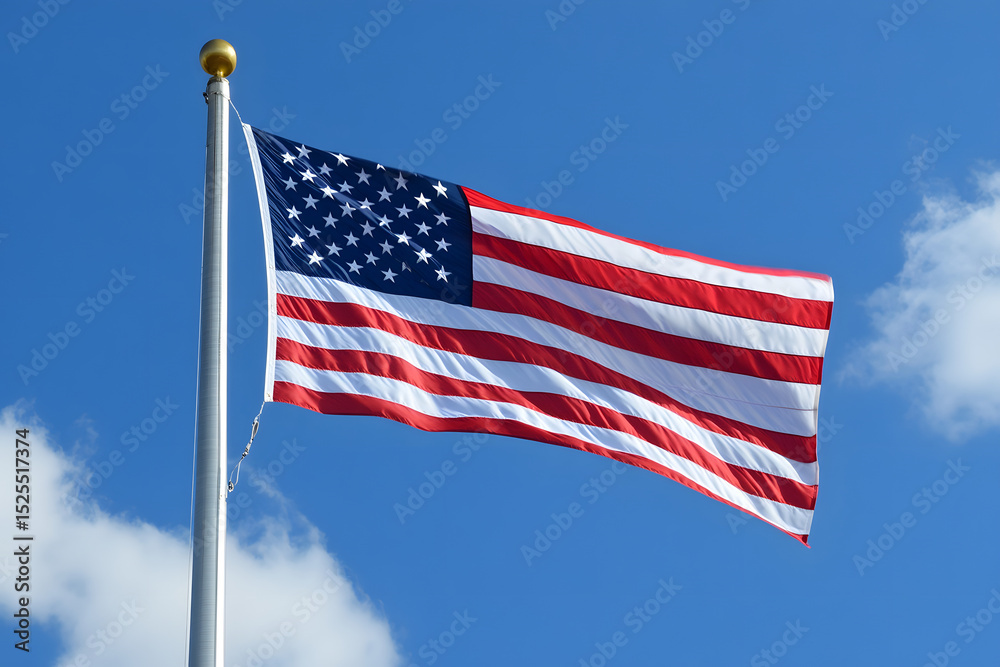 Fototapeta premium An American flag waving proudly against a blue sky on Flag Day