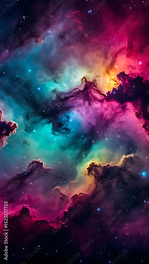 Obraz premium Cosmic Nebula Vibrant Colors, Celestial Clouds, and Starry Dust