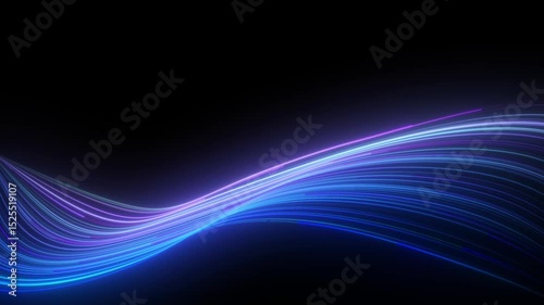 A futuristic abstract blue light trail on a dark background. The glowing digital flow resembles data streams or energy curves, perfect for technology-themed designs, backgrounds, or sci-fi interfaces.