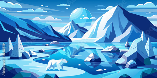 Arctic polar bear landscape, clean cutout, transparent background