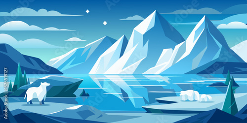 Arctic landscape with polar bears, clean cutout, transparent background