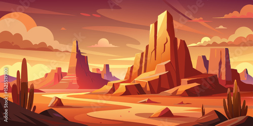 Majestic desert landscape sunset cliparts transparent background