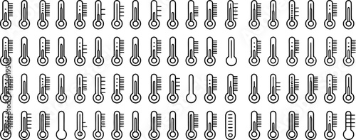 Seamless pattern of thermometer icons representing varying temperatures and measurements