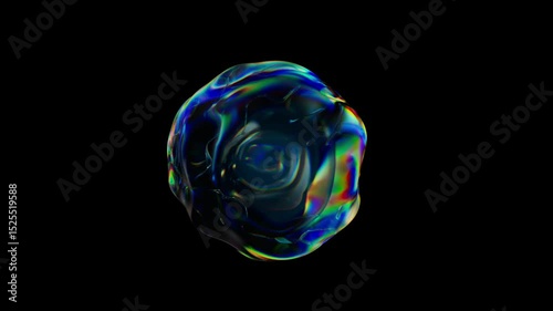 4k 60fps. Abstract Iridescent Liquid Sphere on Black Background. Futuristic 3D Fluid Animation for Science and Art Concepts. Seamless loop. 3D bubble.