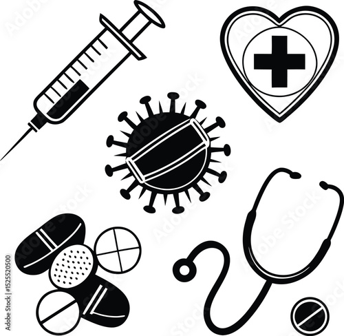 Vector set of black web design and sewing icons