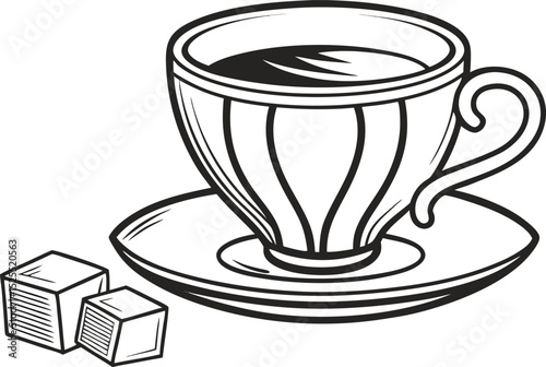Black icon of a hot coffee cup with steam on a white isolated background