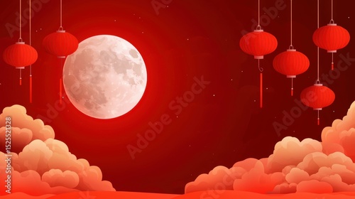 Chinese New Year and Mid-Autumn Festival Celebration Art Festive Atmosphere Digital Design