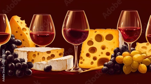 Wine Tasting Experience with Various Glasses and Cheeses in a Cozy Setting Celebratory Vibes