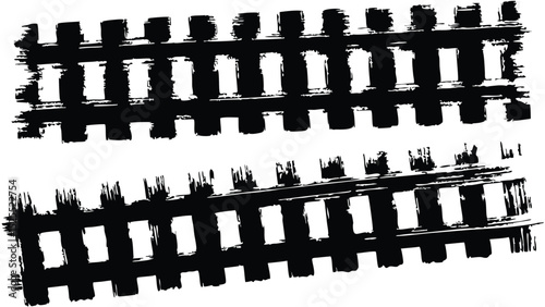 Two sets of parallel lines with vertical bars, creating a fence like structure in black and white design