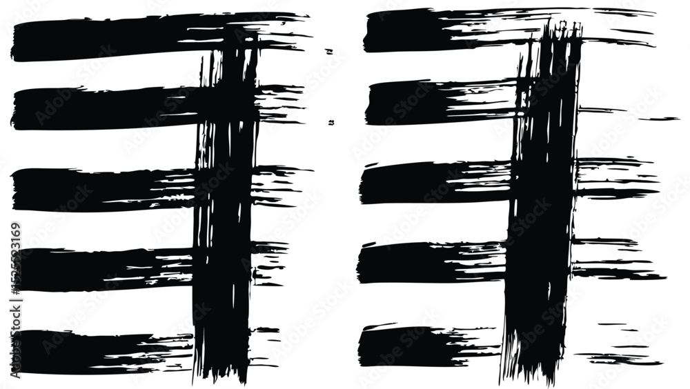 Black brush strokes forming horizontal lines crossed by vertical strokes on a white background design