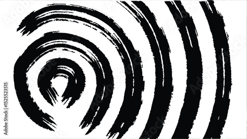 Abstract black brush strokes forming concentric arcs and vertical lines on white background design art