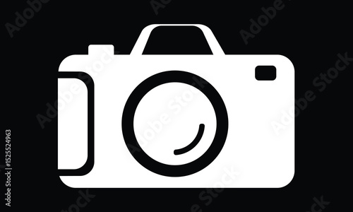 A minimalist silhouette of a camera, black and white, high contrast, vector style 