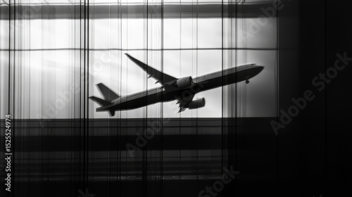 Airport terminal hall black and white