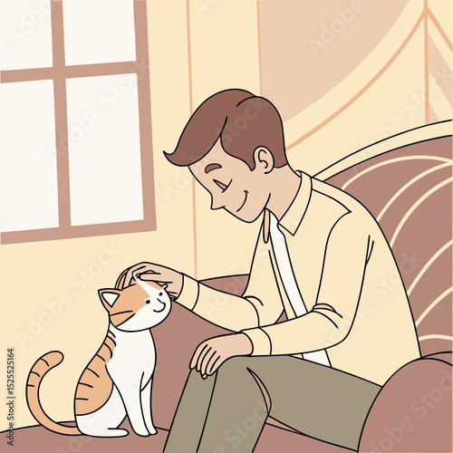 "Man with Pet Cat – Cozy Home Moment Vector"
