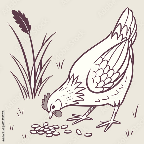 "Chicken Eating – Farm Animal Vector"

