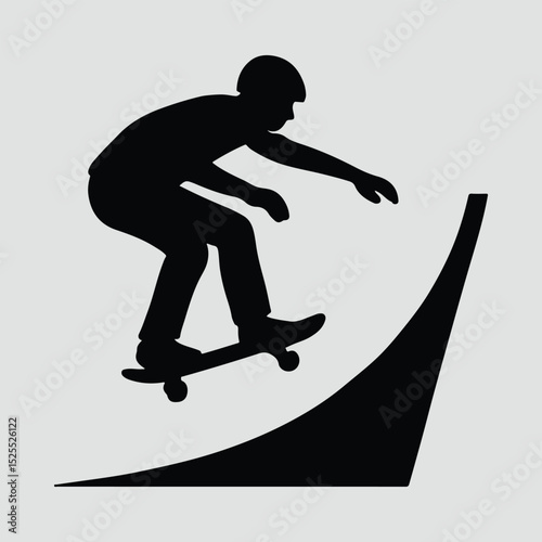 Silhouette Skateboarder performing jump on ramp Illustration Vector