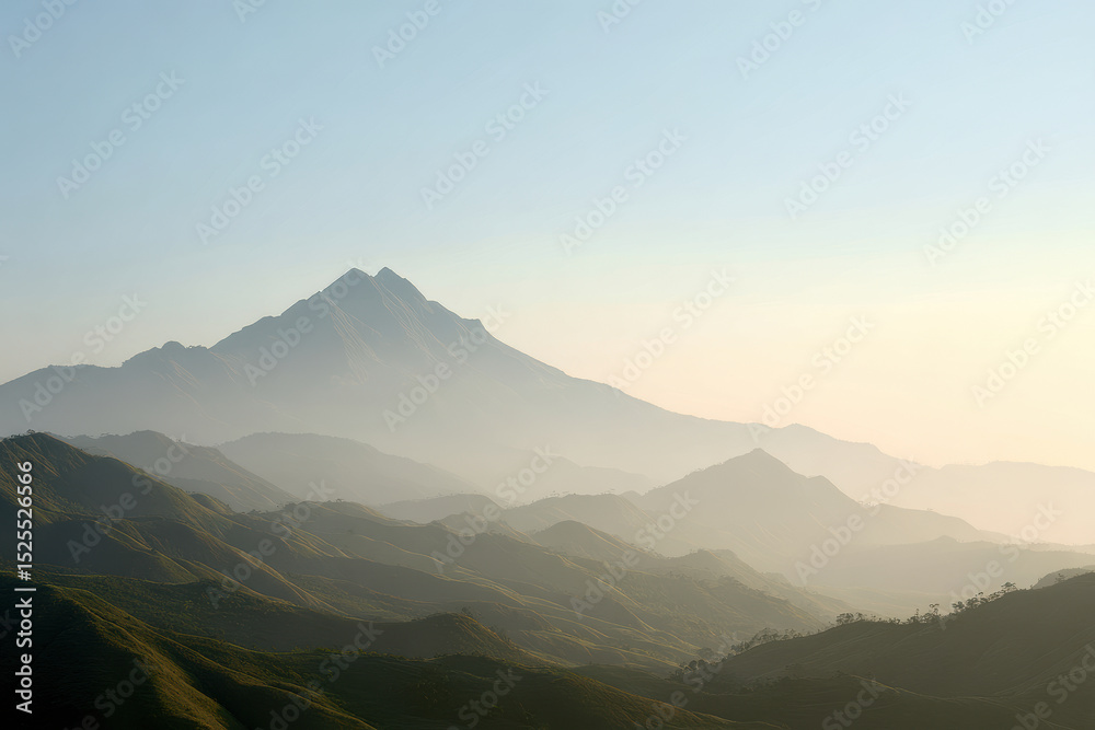 Fototapeta premium breathtaking view of bieng mountain bathed in soft evening light surrounded by serene landscapes