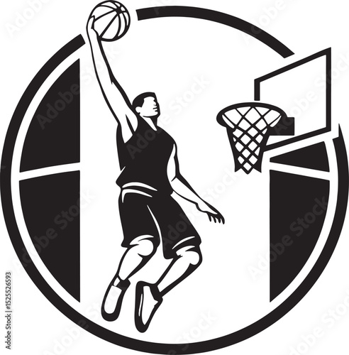 Slam Dunk in Action: A dynamic illustration captures a basketball player in mid-air, executing a powerful slam dunk, a testament to athleticism and sportsmanship.