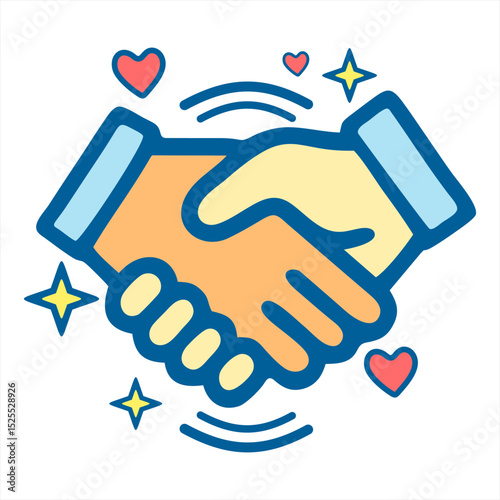shake hands of Friendship and Positivity ,Colorful Illustration of Connection