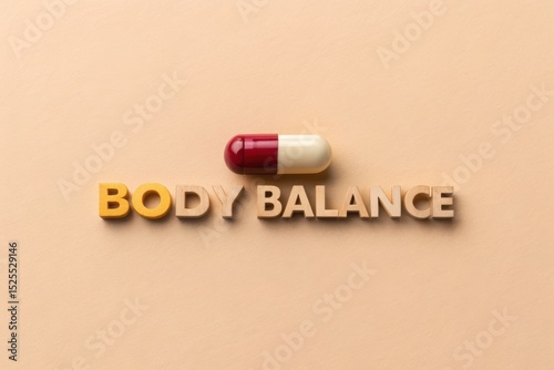 Probiotics for Gut and Body Health – Wellness Concept, 3D illustration of body balance concept with text featuring a balanced scale.