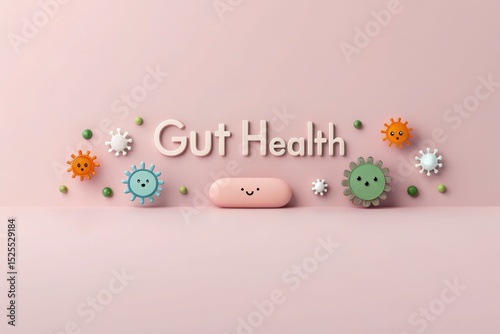 Probiotics for Gut and Body Health – Wellness Concept, 3D illustration representing gut health in soft pastel colors.